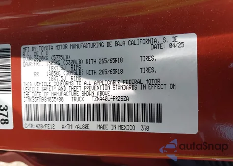 2025 Toyota Tacoma Trd Sport 2Wd from USA, damaged, VIN 3TMKB5FN9SM035400